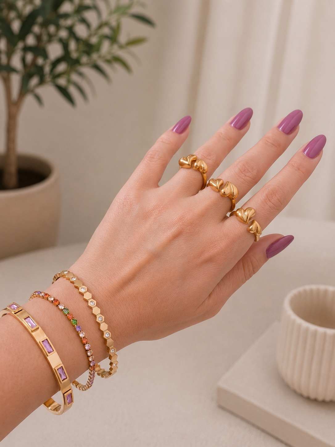 Double Heart Ring-دبل هارت